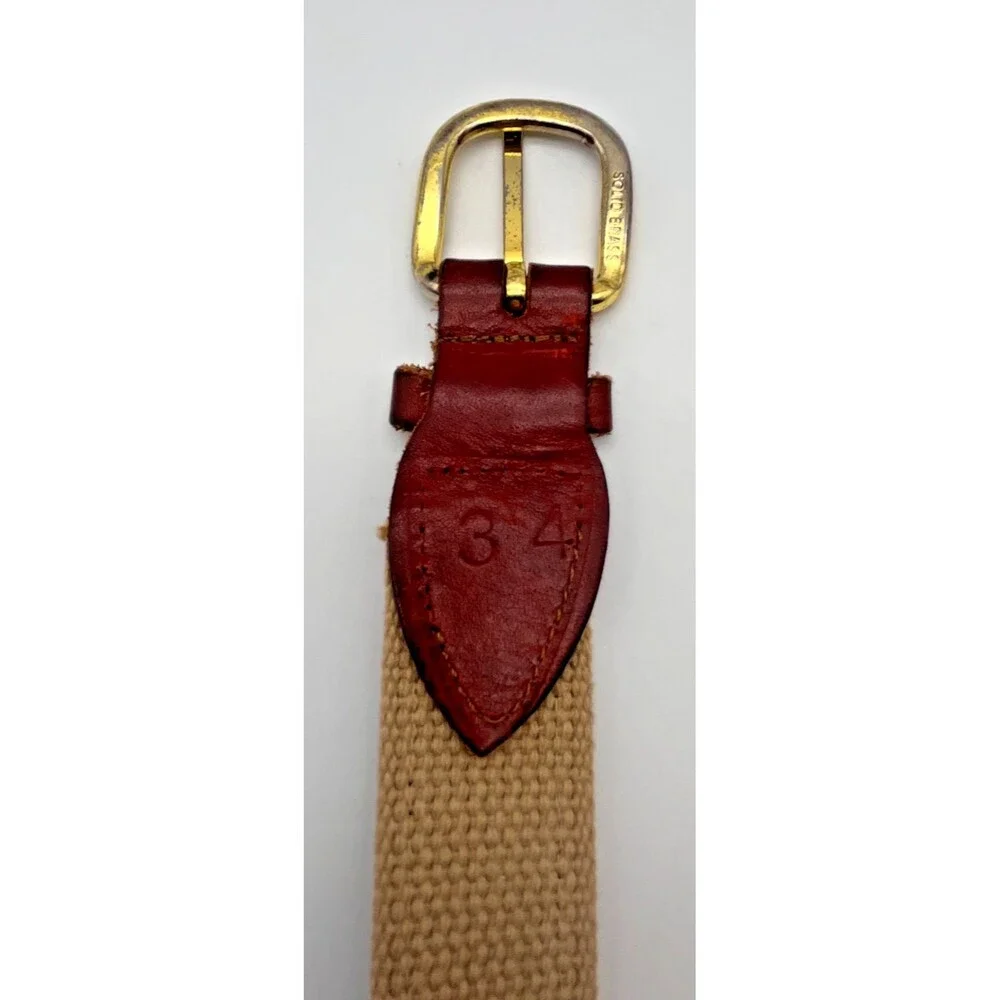 Woodberry Forest School Canvas Ribbon Belt Mens Size 34 Leather Brass Logo VA
